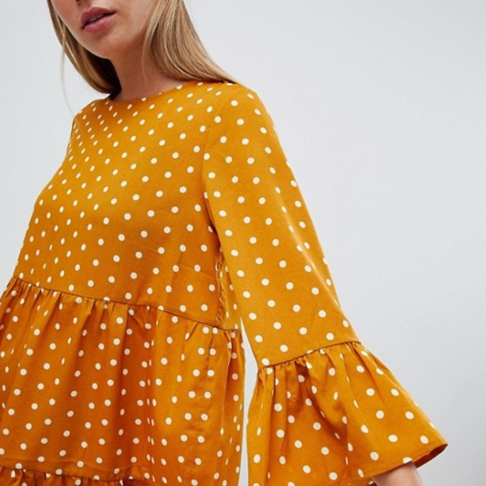 ASOS QED London mustard frill detail shift dress